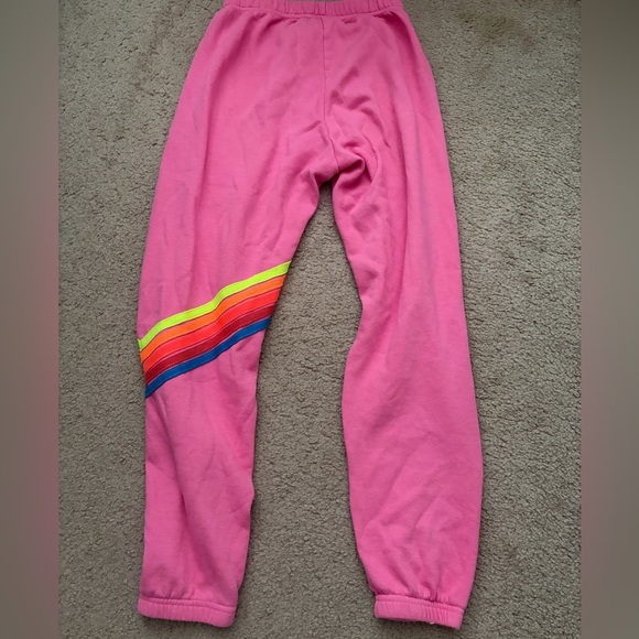 Aviator Nation Pink Track Joggers with Rainbow Stripe - Picture 2 of 5